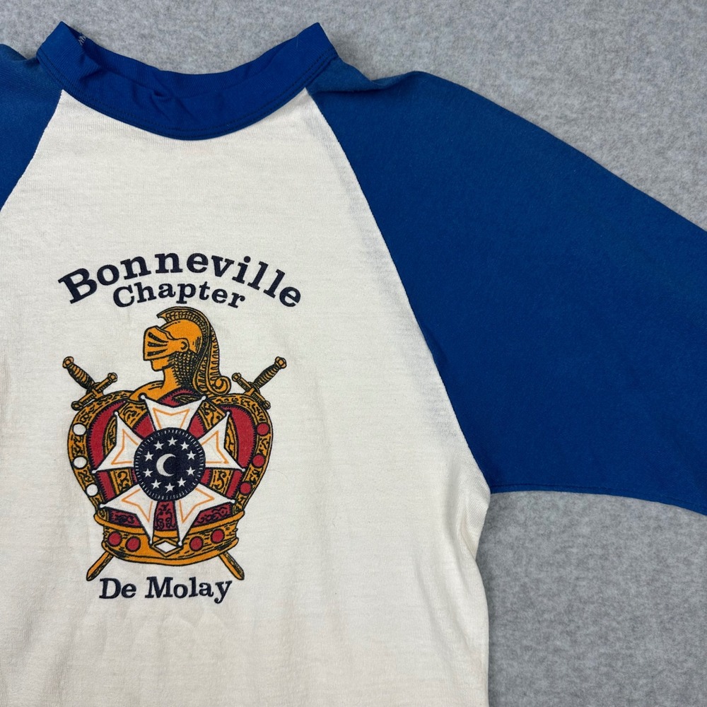 Vintage 70s Sportswear De Molay Bonneville Chapter Raglan Baseball Tee Blue‎ M